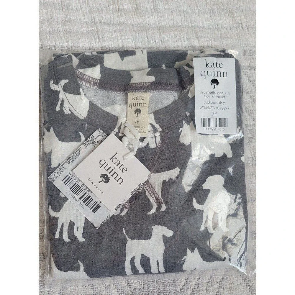 Kate Quinn Retro Shortie &‎ Top Set Blackboard Dogs Bamboo Kids 7Y NWT